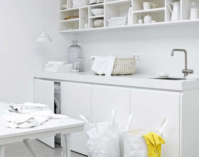 Steal This Look The Clean White Laundry Room Organized Home Don T Judge Me By What I M About To Tell You But When Painted My Apartment White Just Slopped The Paint Over Existing Dirt And Dust