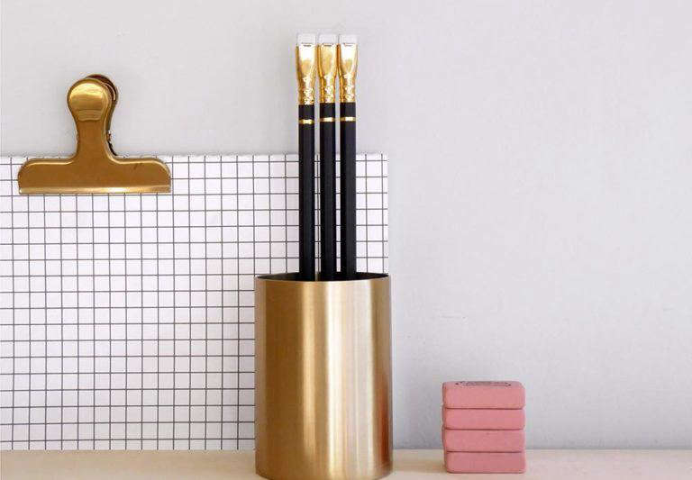 Brass pen pot from Present & Correct, London.