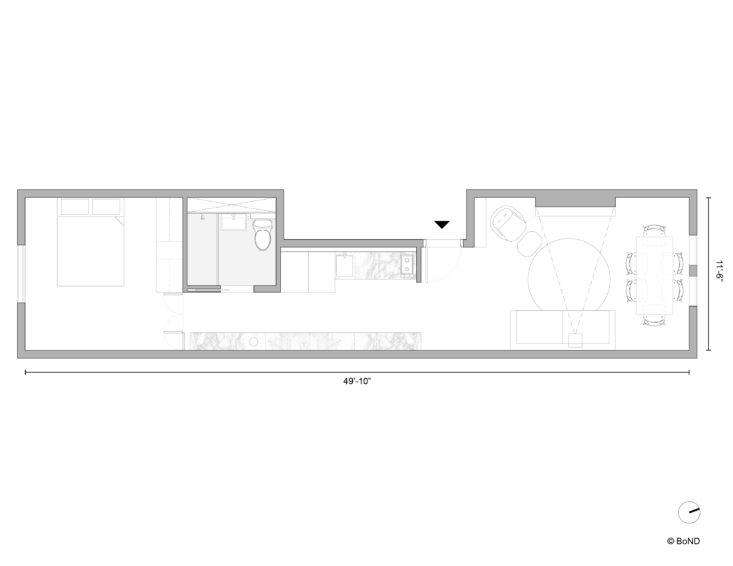 The apartment now, with a more open, walk-through design. (Storage not pictured.)